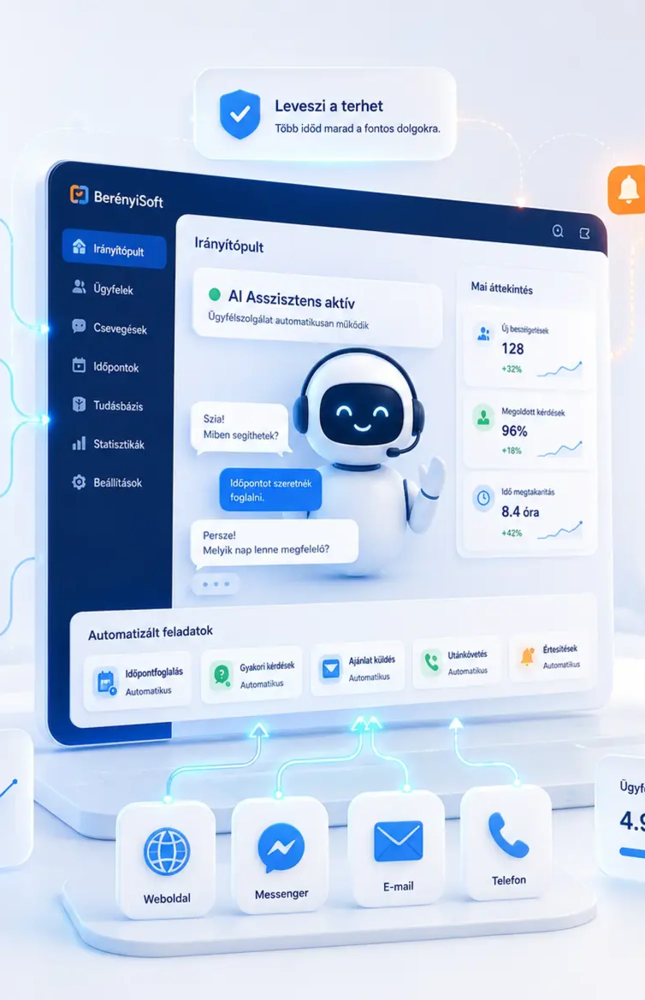 BerényiSoft vállalati szoftverfejlesztés és AI megoldások: AI call center, beszédalapú dokumentumautomatizálás és MikroMenedzser irányítópult